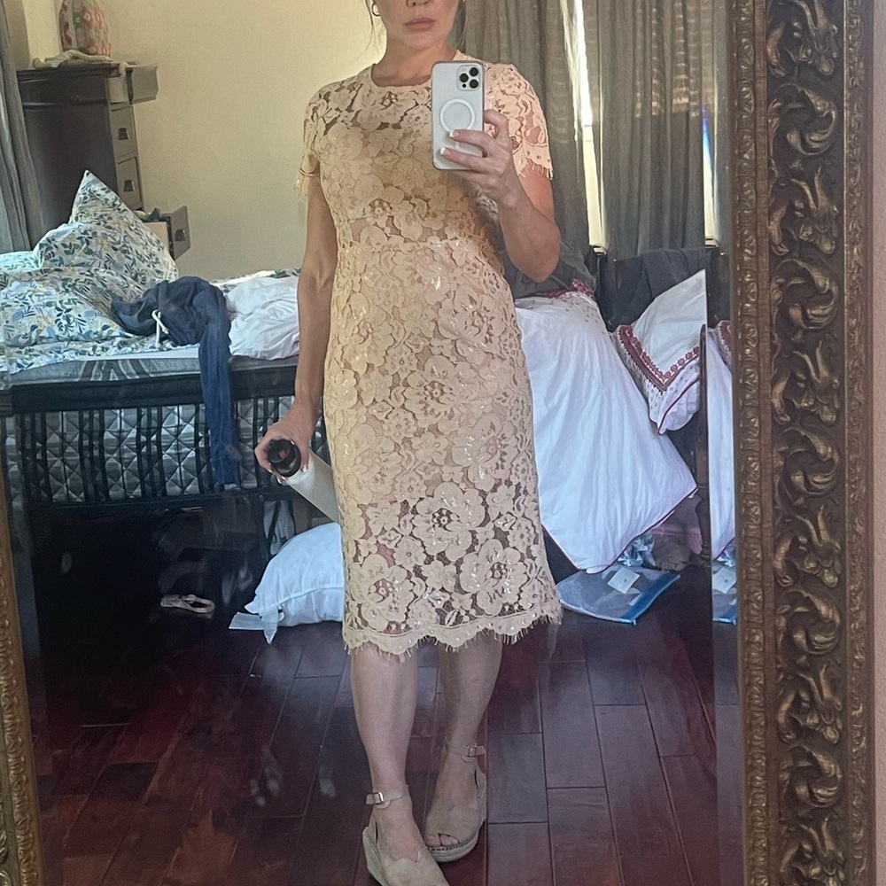 NSR Tan Floral Fabric Lined Dress Sz S